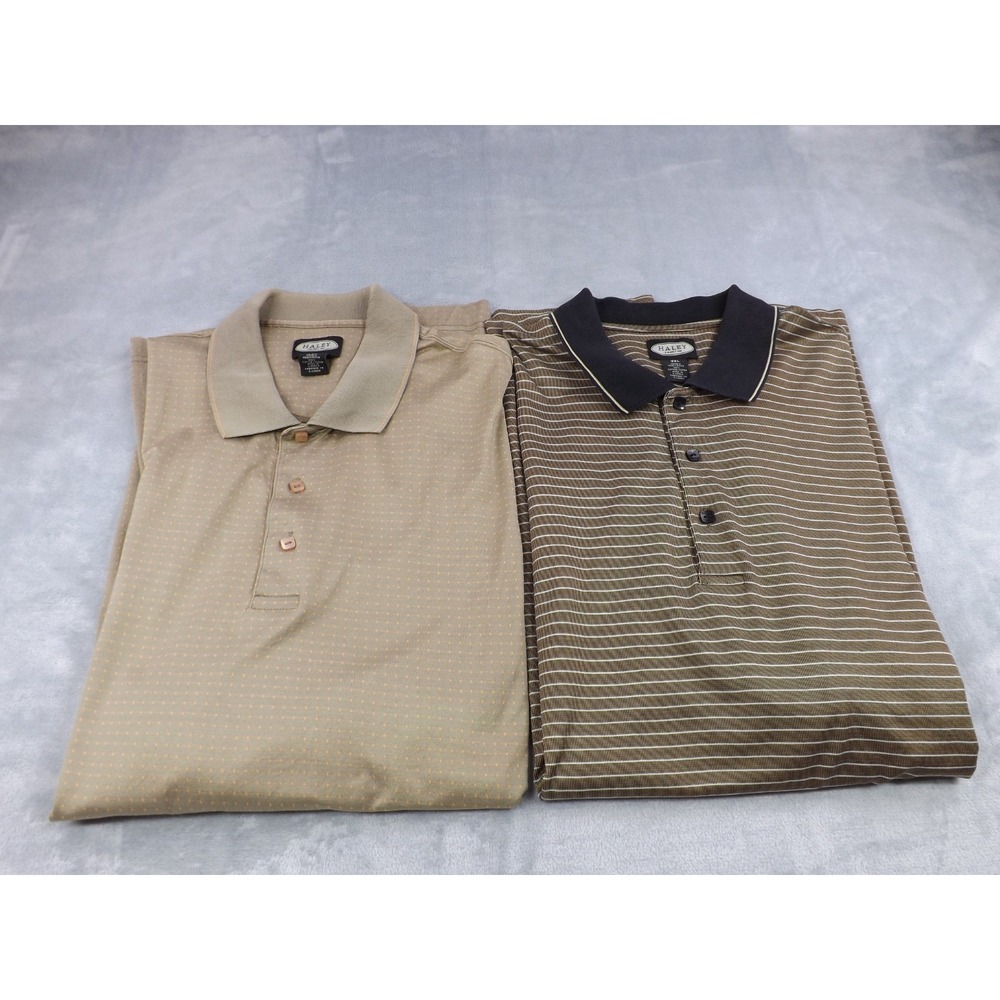 Haley Reserve Polo Shirts Men's XXL  Brn/Blk/Wht, Greenish Tan/Orange Set of Two